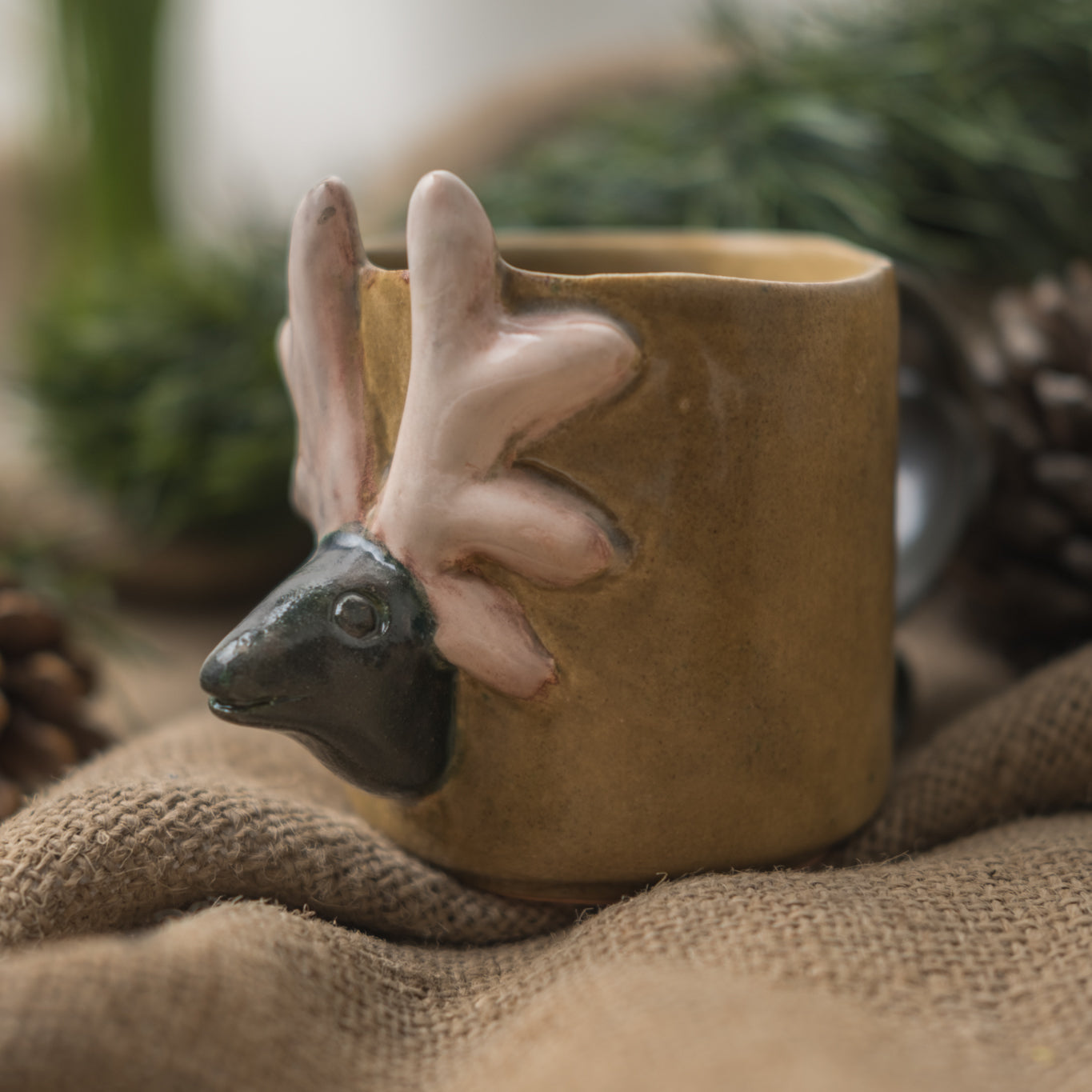 Geyik 3D Seramik Kahve Bardağı - Gülsüm Sanat Evi