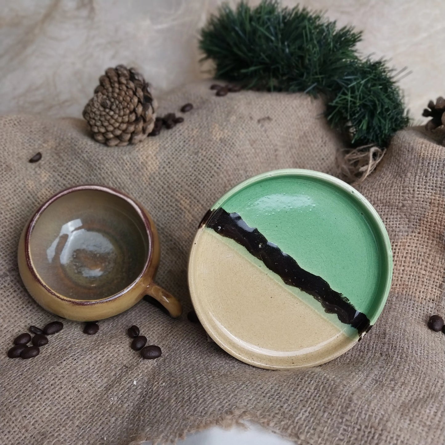 Yosun Halka Kulplu Kahve Fincanı - Gülsüm Sanat Evi