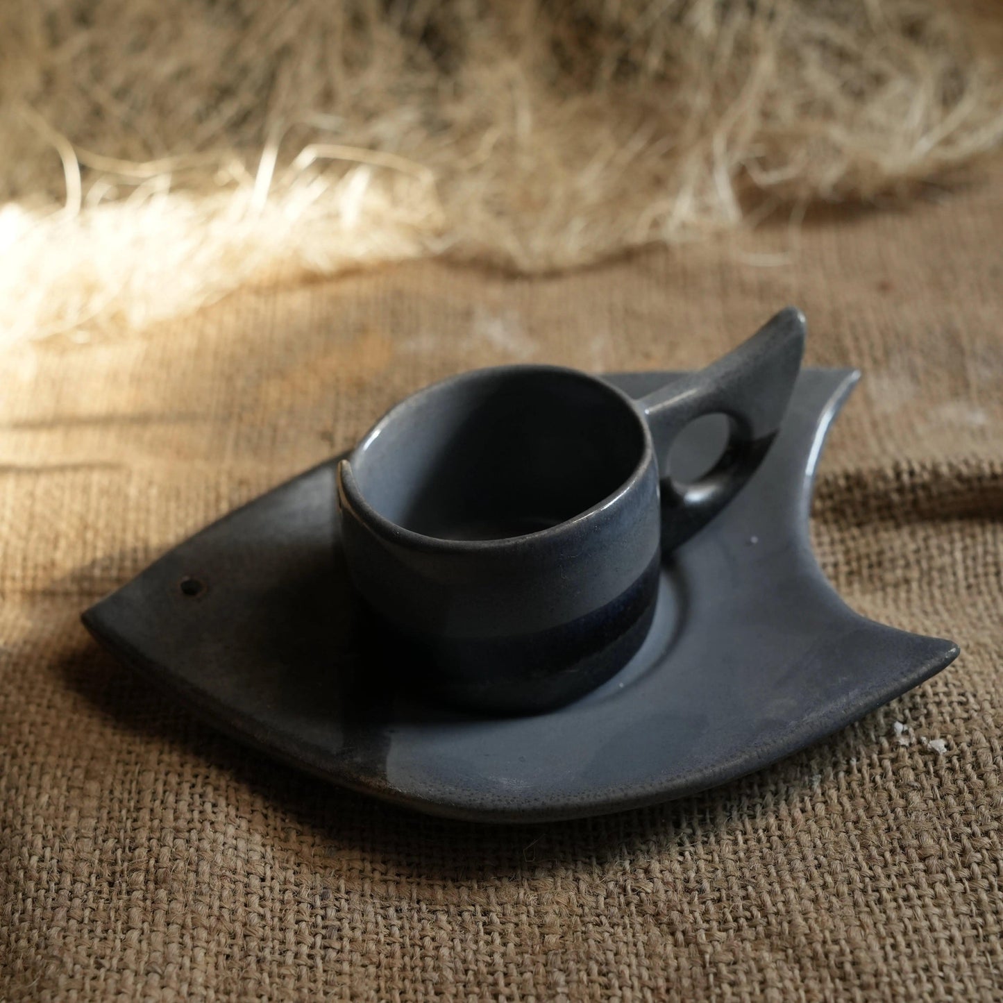 Gri Balık Türk Kahvesi Fincanı - Gülsüm Sanat Evi