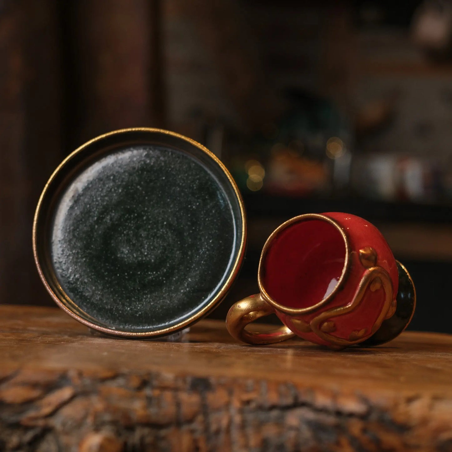 Kalpli Altınyaldız Türk Kahvesi Fincanı - Gülsüm Sanat Evi