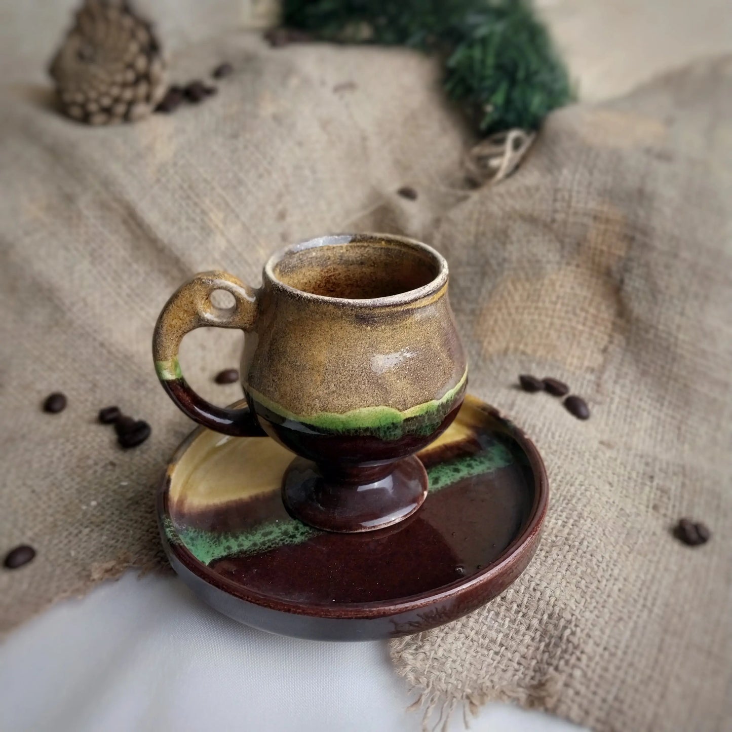 Yosun Halka Kulplu Kahve Fincanı - Gülsüm Sanat Evi