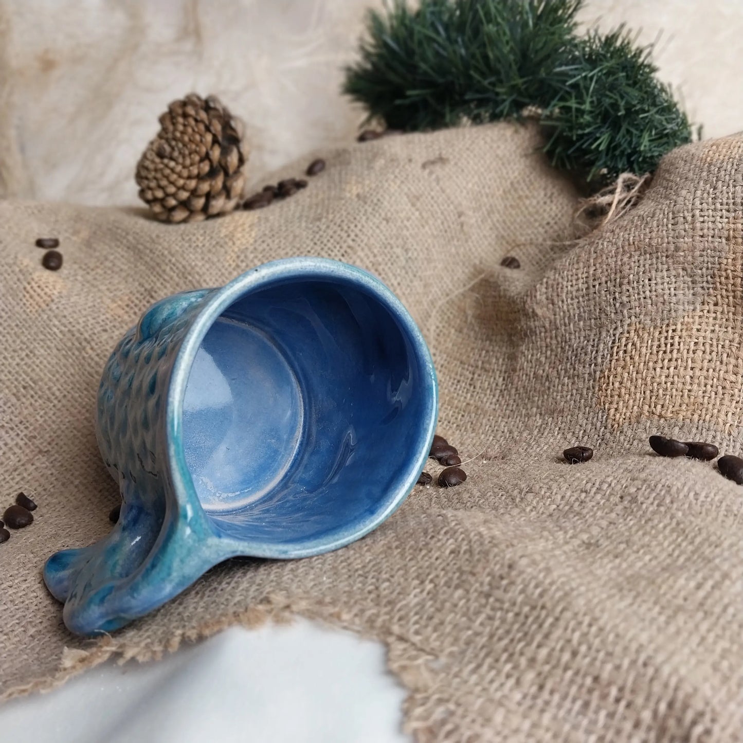 Pullu Okyanus Mavi Kahve Bardağı - Gülsüm Sanat Evi