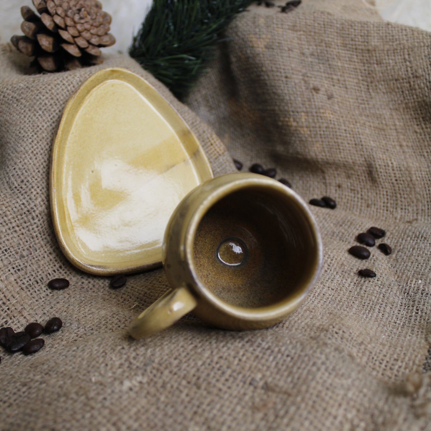 Ayaklı Kahverengi Türk Kahve Fincanı - Gülsüm Sanat Evi