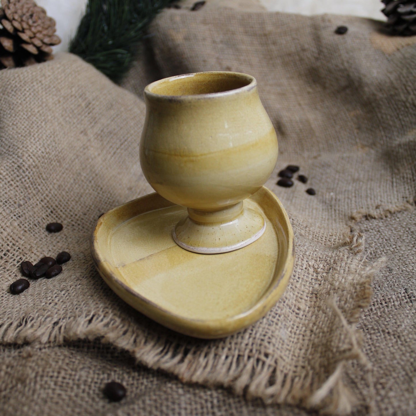Ayaklı Kahverengi Türk Kahve Fincanı - Gülsüm Sanat Evi
