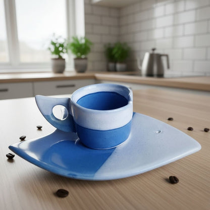 Mavi Okyanus Balık Türk Kahvesi Fincanı Gülsüm Sanat Evi