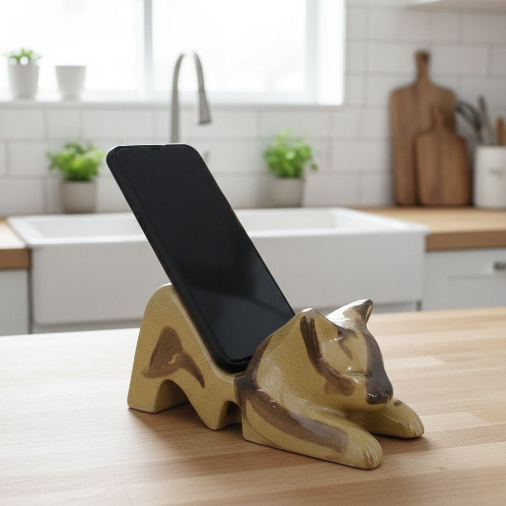 Seramik Kedi Telefon Standı Gülsüm Sanat Evi