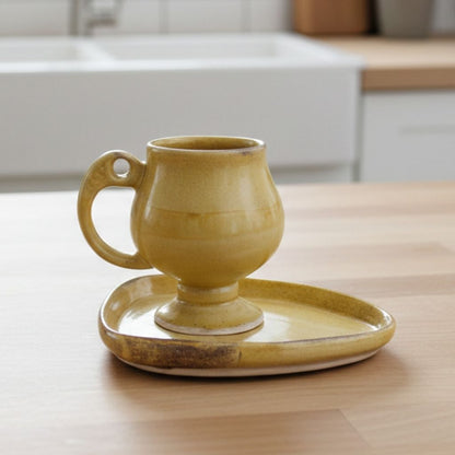 Ayaklı Kahverengi Türk Kahve Fincanı Gülsüm Sanat Evi