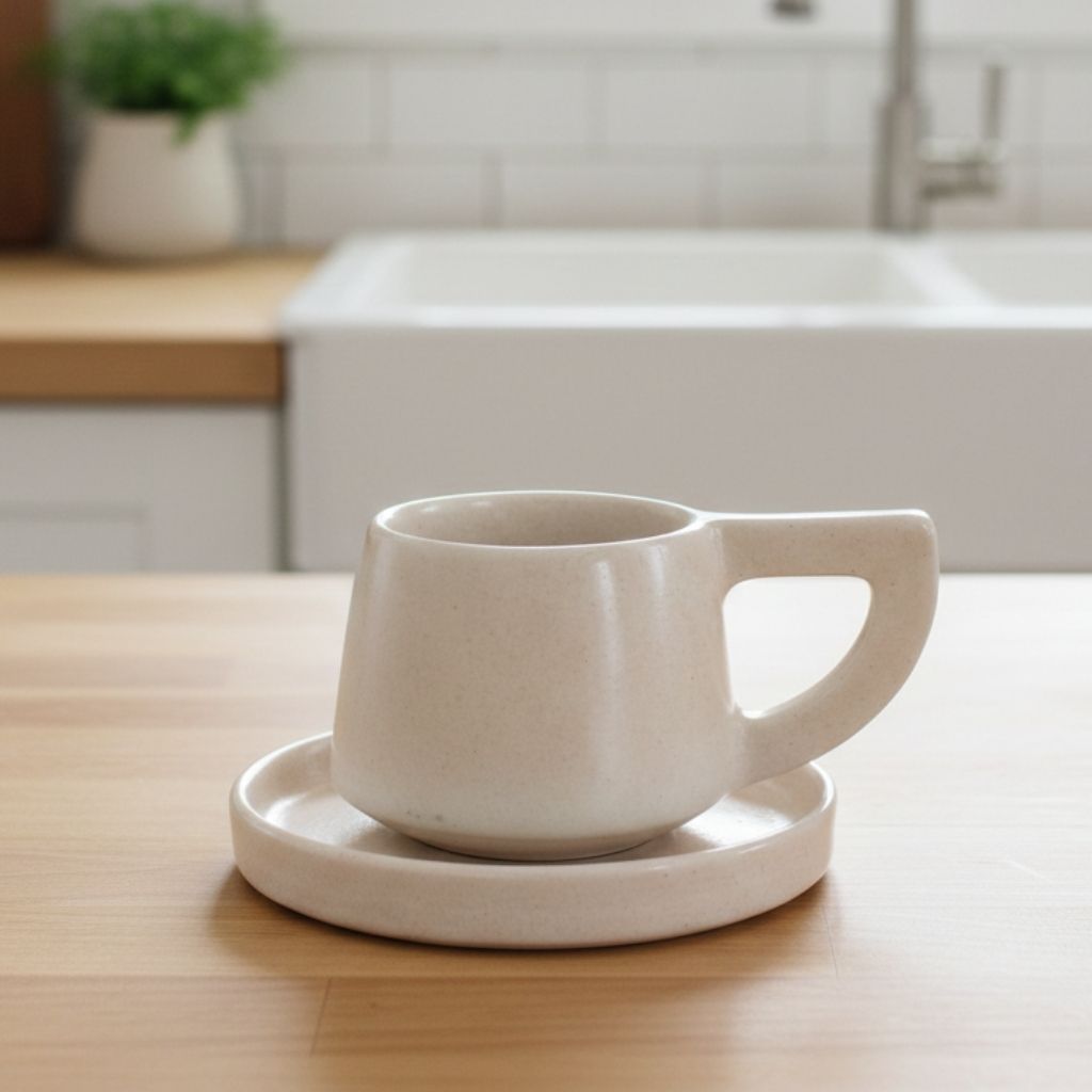 Bej Minimalist Semi - Gloss Kahve Fincanı - Gülsüm Sanat Evi