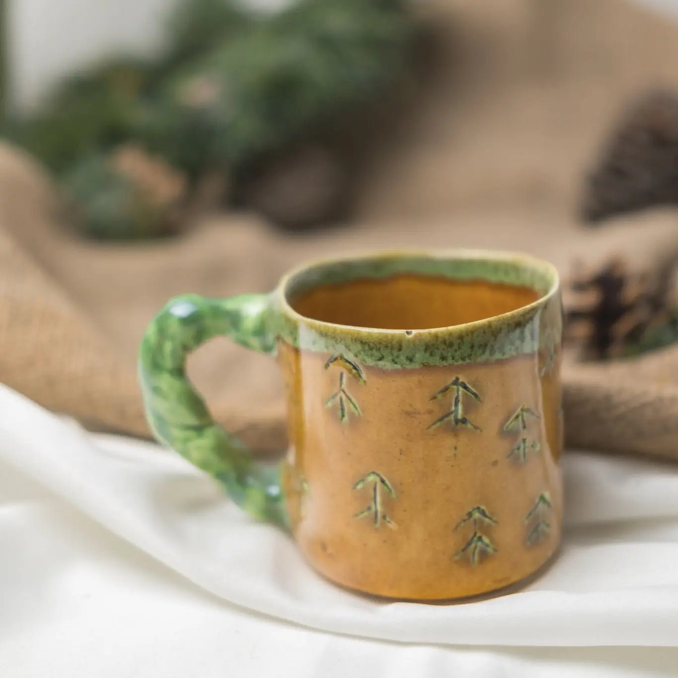 Çam Ağacı Seramik Kahve Bardağı - Gülsüm Sanat Evi