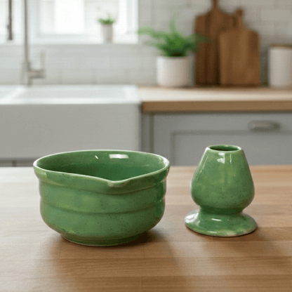 Fıstık Matcha Kase & Whisk Tutucu 2'li Set - Gülsüm Sanat Evi