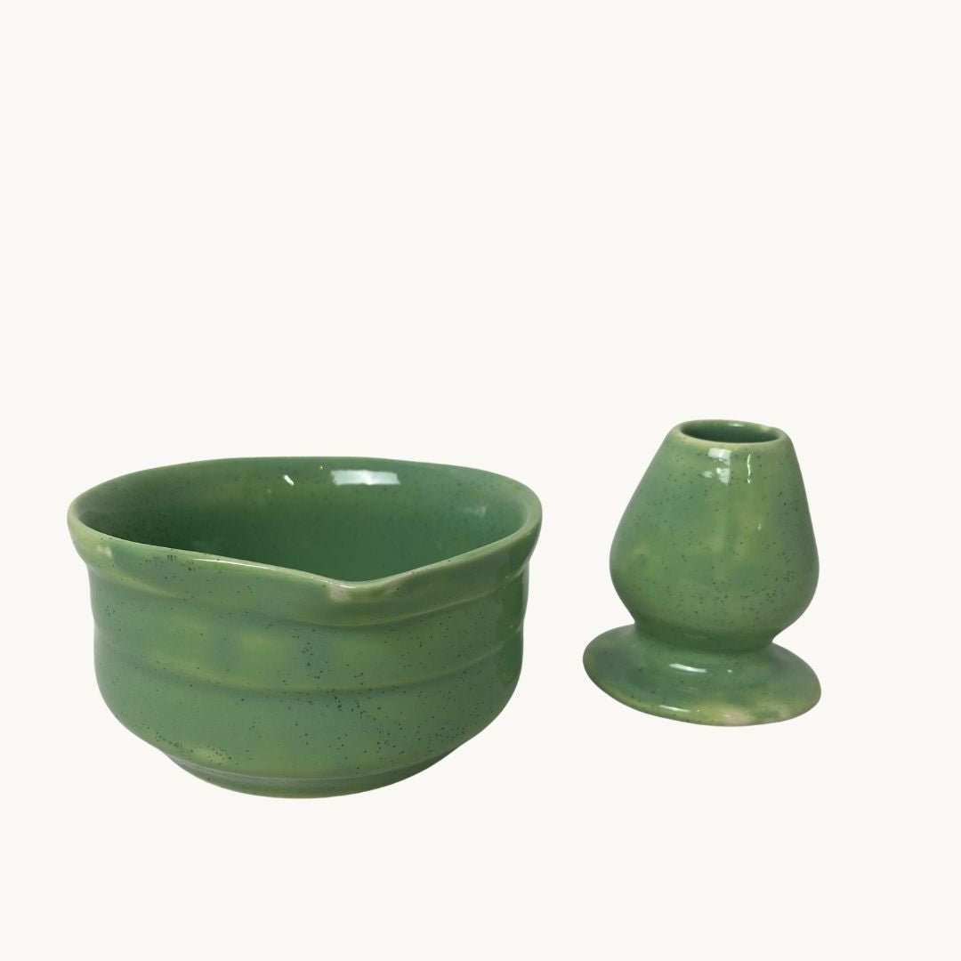 Fıstık Matcha Kase & Whisk Tutucu 2'li Set - Gülsüm Sanat Evi