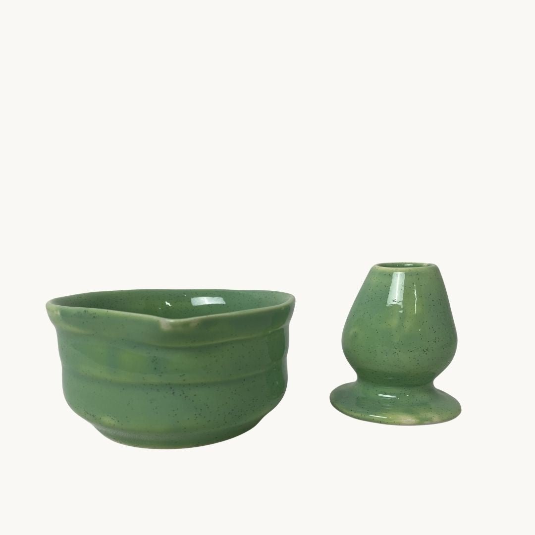 Fıstık Matcha Kase & Whisk Tutucu 2'li Set - Gülsüm Sanat Evi