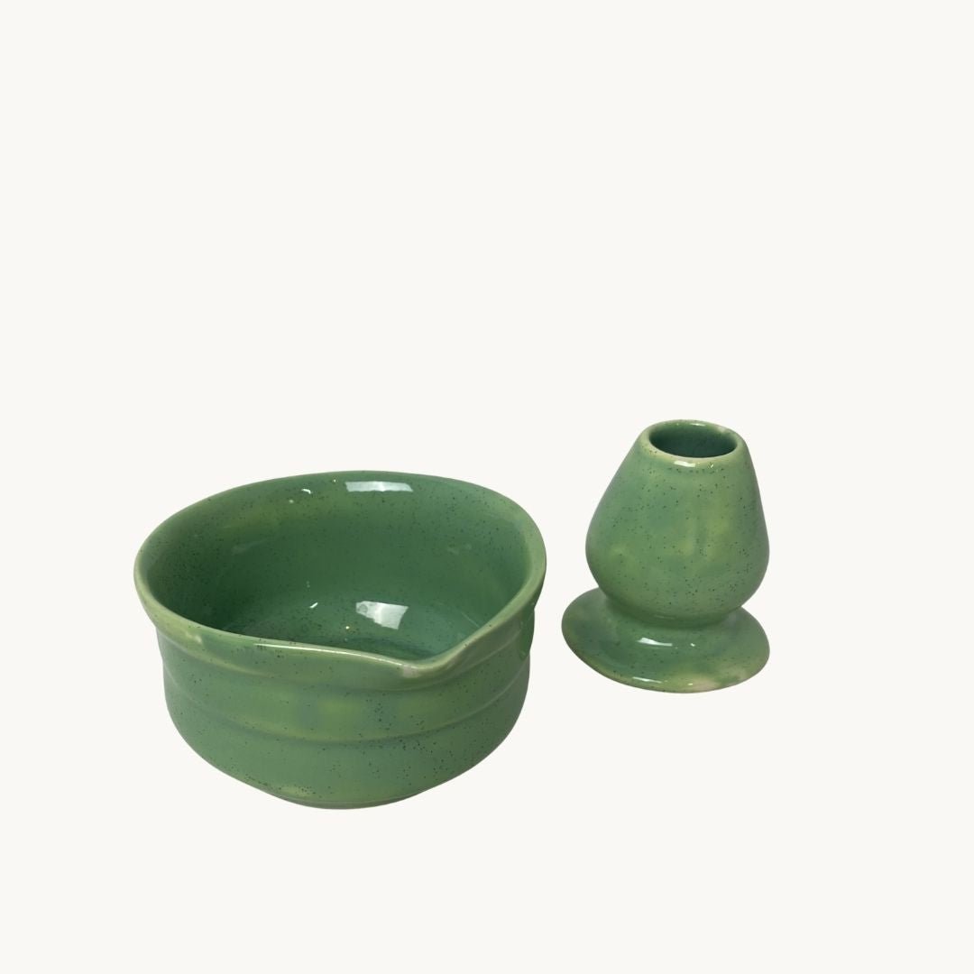 Fıstık Matcha Kase & Whisk Tutucu 2'li Set - Gülsüm Sanat Evi