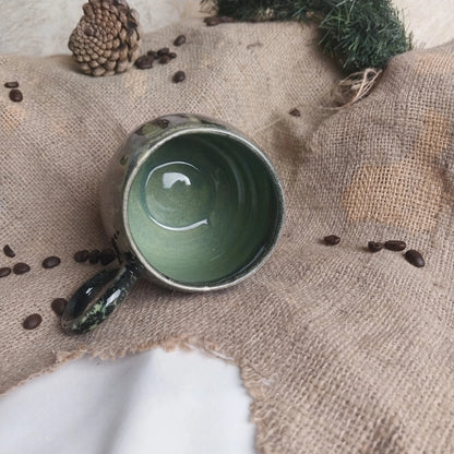 Gece Yeşili Halka Kulplu Kahve Bardağı - Gülsüm Sanat Evi
