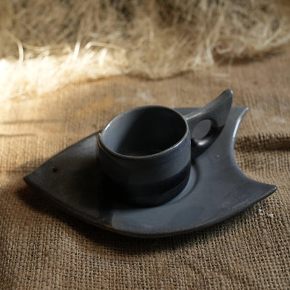 Gri Balık Türk Kahvesi Fincanı - Gülsüm Sanat Evi