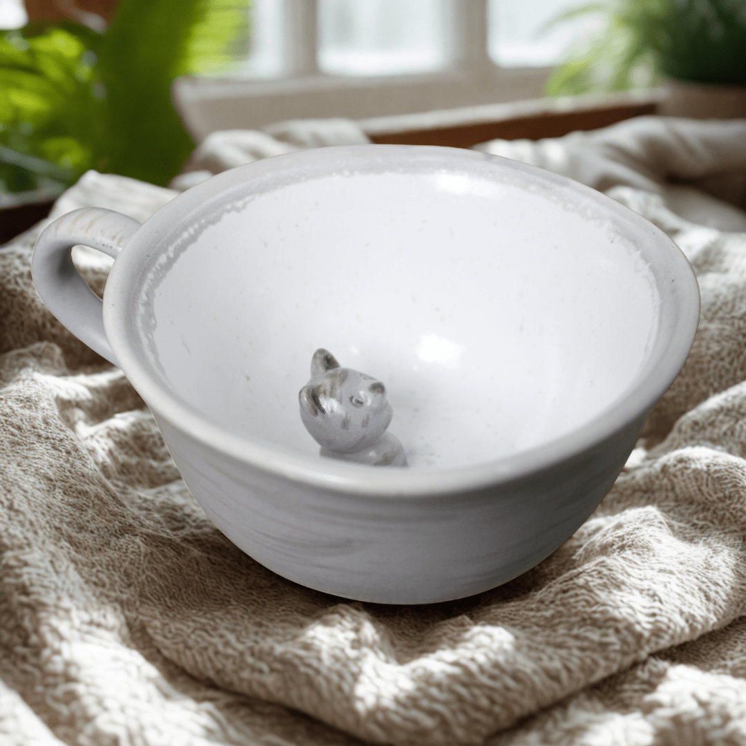 Kedi Figürlü Kahve Kupası - Gülsüm Sanat Evi