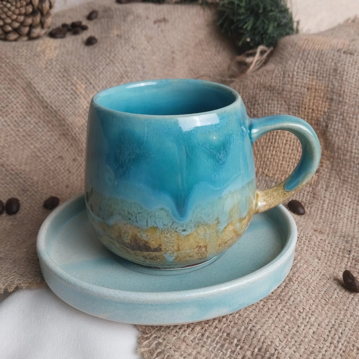 Okyanus Plaj Nescafe Kahve Fincanı - Gülsüm Sanat Evi
