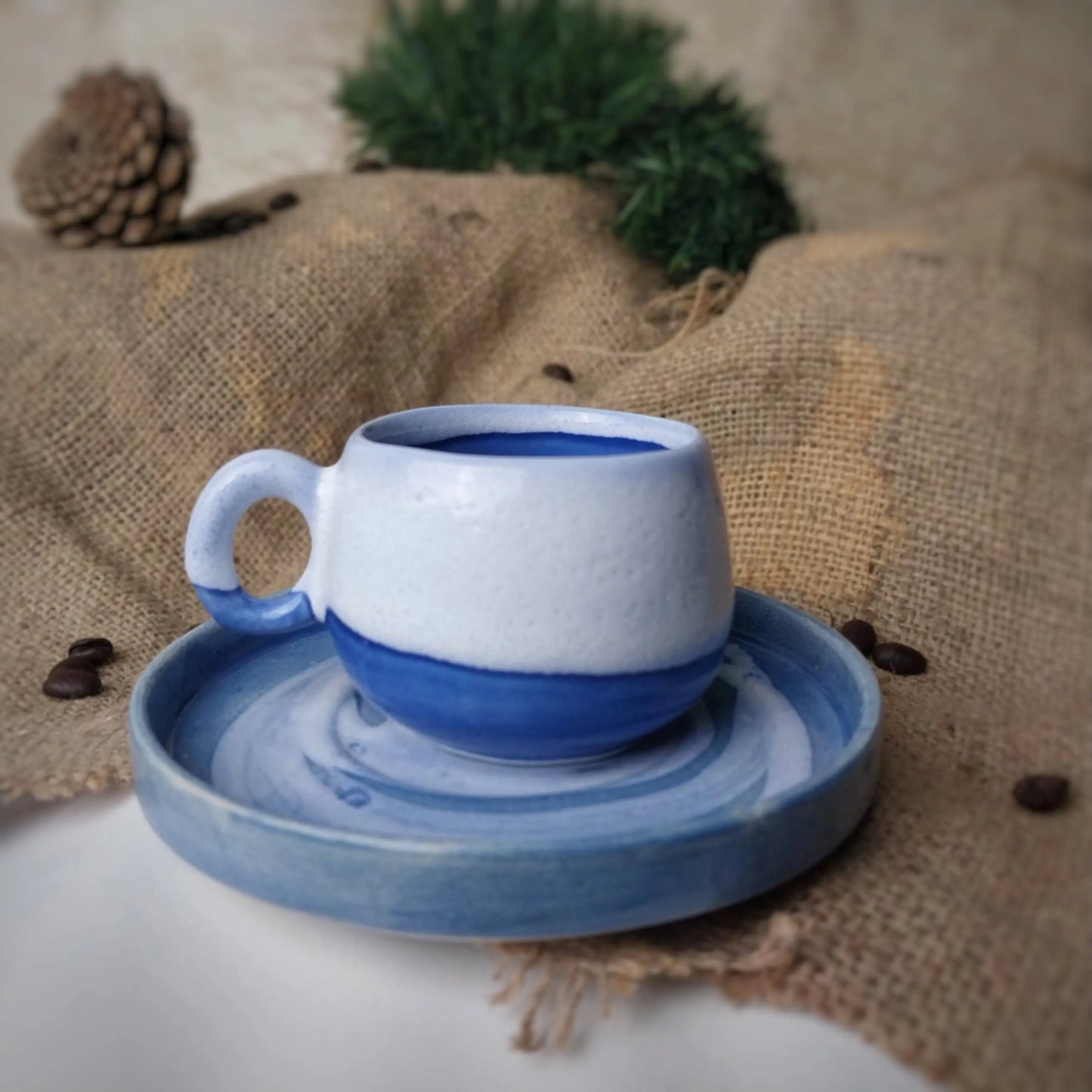 Pastel Okyanus Türk Kahve Fincanı - Gülsüm Sanat Evi