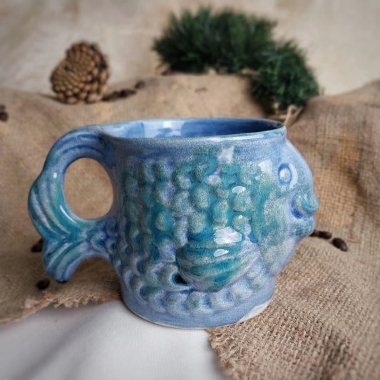 Pullu Okyanus Mavi Kahve Bardağı - Gülsüm Sanat Evi