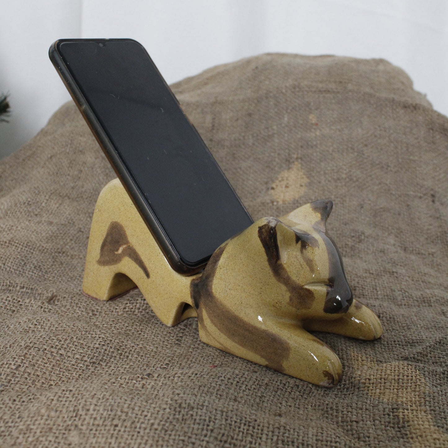 Seramik Kedi Telefon Standı Gülsüm Sanat Evi