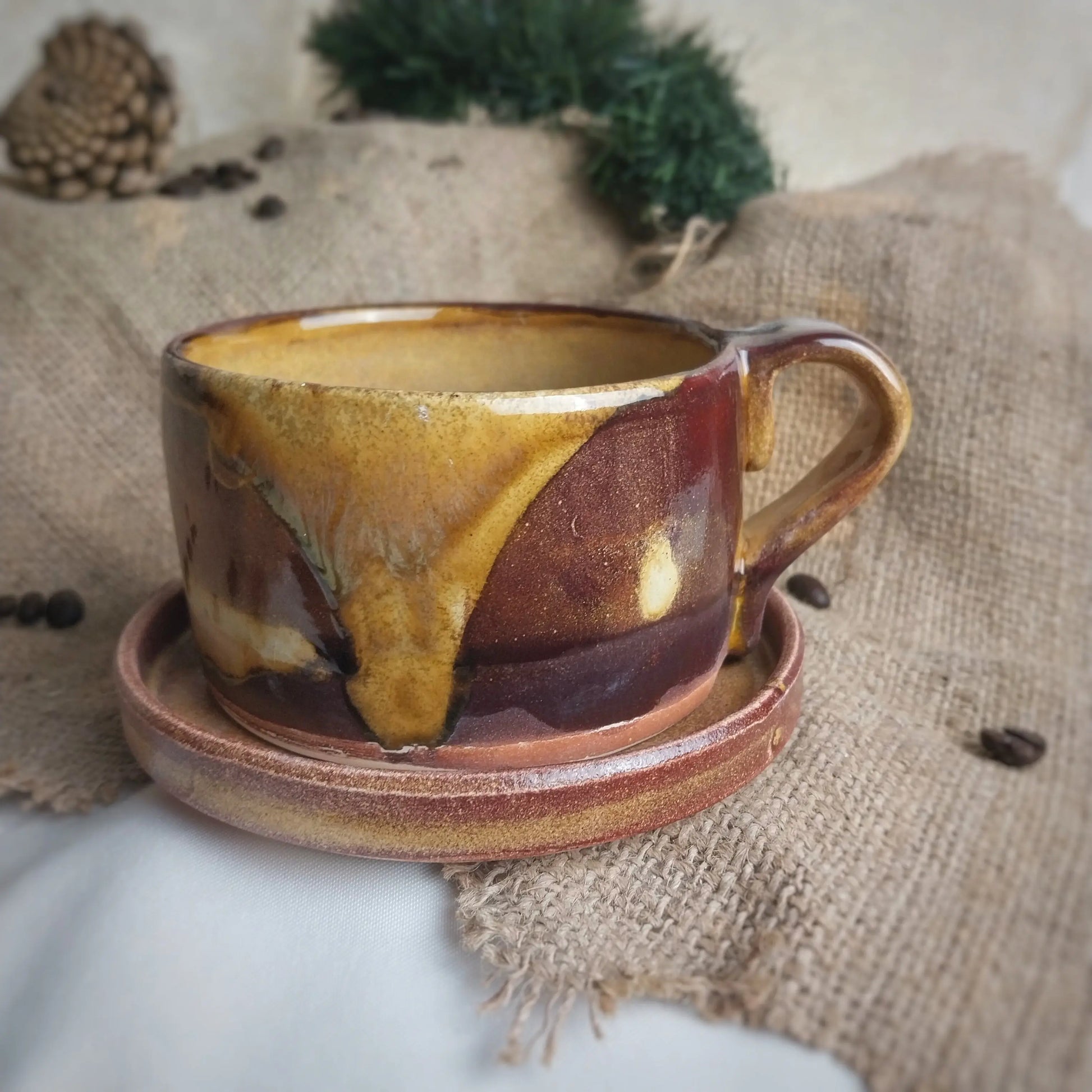 Stoneware Latte Art Oval Fincanı Gülsüm Sanat Evi