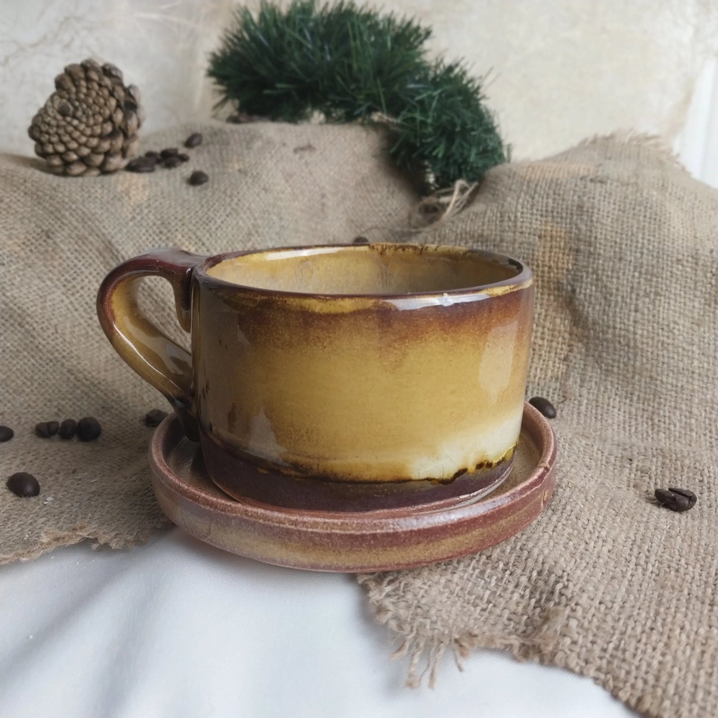 Stoneware Latte Art Oval Fincanı Gülsüm Sanat Evi