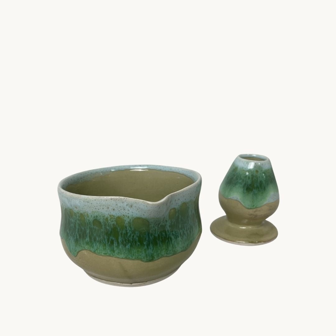 Sarmaşık Matcha Kase & Whisk Tutucu 2'li Set - Gülsüm Sanat Evi