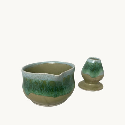 Sarmaşık Matcha Kase & Whisk Tutucu 2'li Set - Gülsüm Sanat Evi