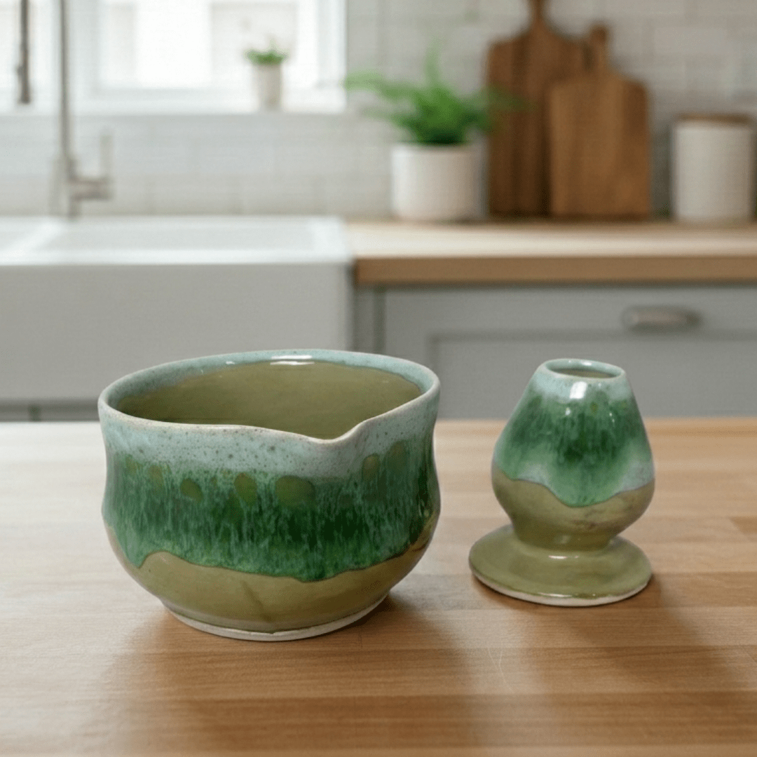 Sarmaşık Matcha Kase & Whisk Tutucu 2'li Set - Gülsüm Sanat Evi