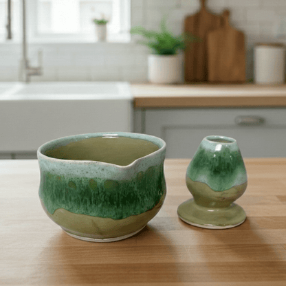 Sarmaşık Matcha Kase & Whisk Tutucu 2'li Set - Gülsüm Sanat Evi
