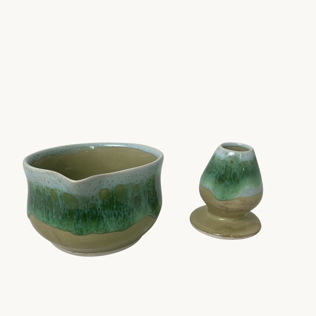 Sarmaşık Matcha Kase & Whisk Tutucu 2'li Set - Gülsüm Sanat Evi