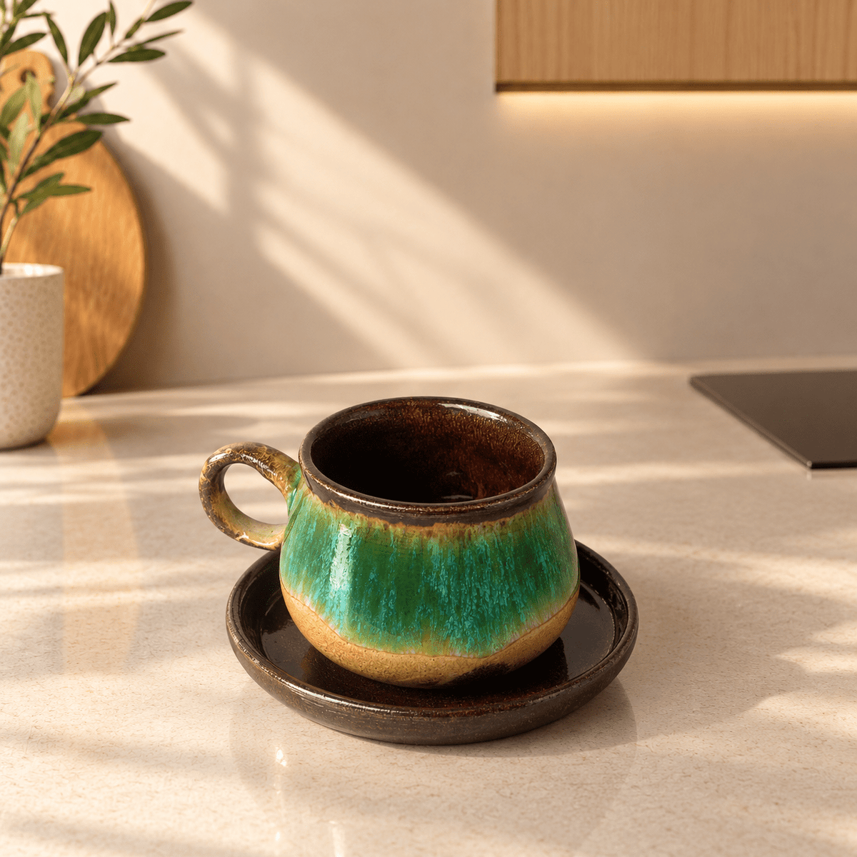 Satürn Zümrüt Akmalı Kahve Fincanı - Gülsüm Sanat Evi