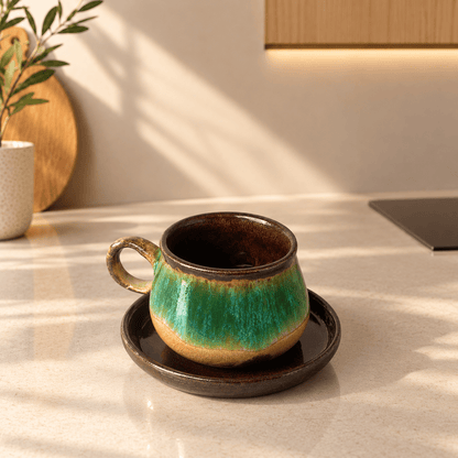 Satürn Zümrüt Akmalı Kahve Fincanı - Gülsüm Sanat Evi
