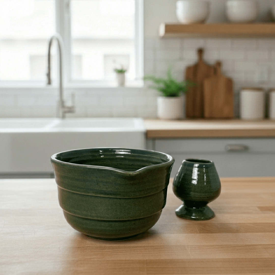 Yosun Matcha Kase & Whisk Tutucu 2'li Set - Gülsüm Sanat Evi