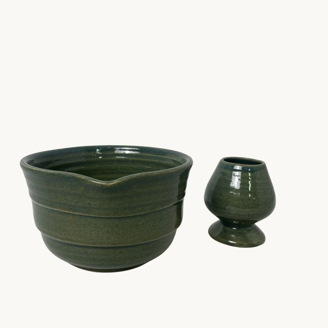 Yosun Matcha Kase & Whisk Tutucu 2'li Set - Gülsüm Sanat Evi