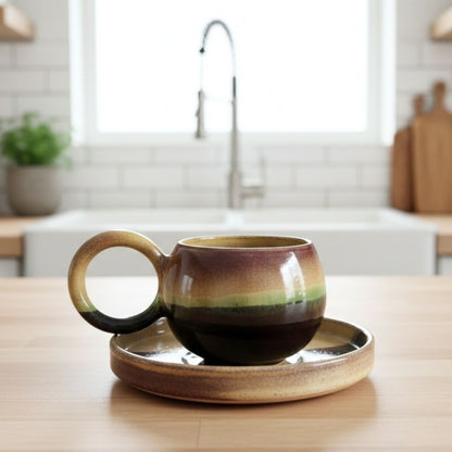 Yosun Halka Kulplu Kahve Fincanı Gülsüm Sanat Evi